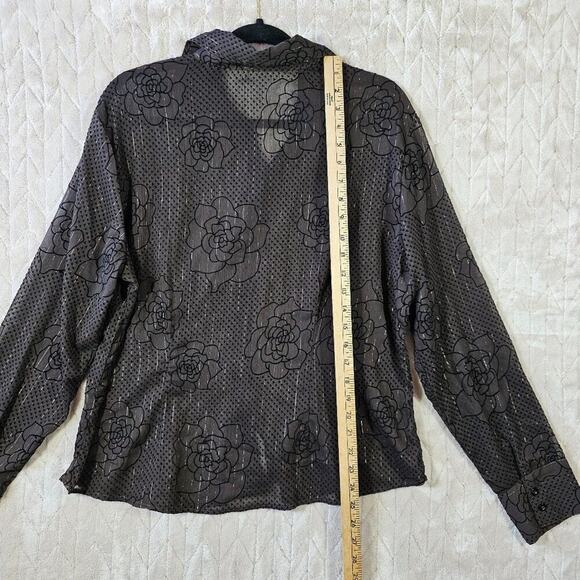 VTG 90s Velvet Burnout Button Up Womens XL Sheer Metallic Fairy Grunge Academia - Picture 3 of 6